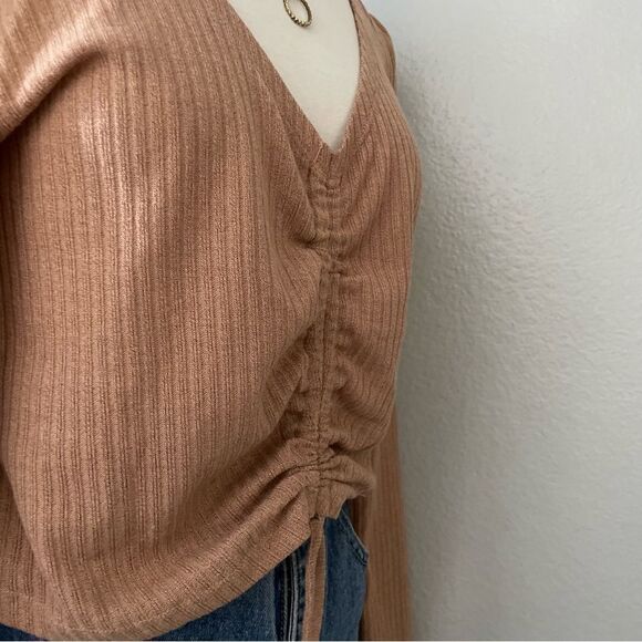 Tan Knit Ribbed Ruched Top - Picture 5 of 6